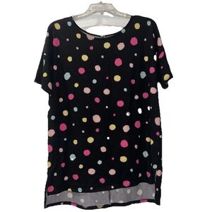 Polka Dot Women's Top - Black with Multicolor Dots Medium